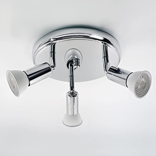 Sweier Plafoniera Faretti GU10 5W, Bianco Freddo 6000K Rotonda Faretti 3 Luce, 430LM Orientabili Angoli Braccio Faretto Soffitto, Cromo Lampada Parete per Salotto, Negozio, Vetrina, Soggiorno