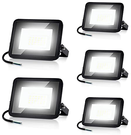 Ansobea Projecteur LED 30W, Projecteur LED Extérieur Superhell LED 2550LM, Eclairage Exterieur IP65 Etanche, 6000k Lumière Chaude, Radiateur Extérieur LED（5pcs）