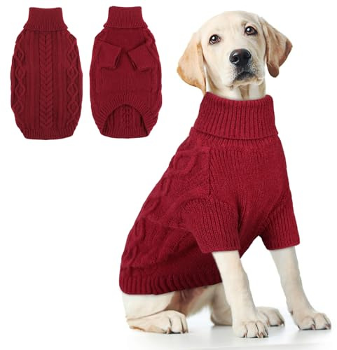 Hjumarayan Hundepullover Winter – Warmer Strick Hundepulli für kalte Tage gegen Kälte & Wind, Bequeme Hundekleidung mit Geschirröffnung für kleine, mittlere & große Hunde (Rot XXL)