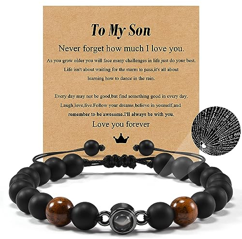YELUWA Herren Gelber Armband, Armband Geschenk für Männer, Jungen Armbänder | 18 21 30 40 50 Geburtstag Geschenke für Männer Ich Liebe Dich in 100 Sprachen Gelber Naturstein Weihnachten Jubiläum Geschenk