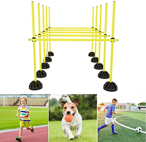 YRHome Multi Sprungstangen-Set Trainingsstangen für konditionelles Agility Training Sprungkraft Slalom Set fußball Kinder Trainingsstangen mit 15x 100 cm Stangen, 10 X-Standfüße, 10 Clips-Gelb