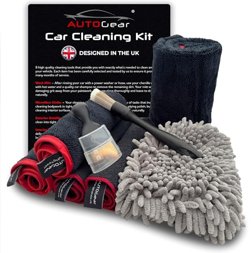 AutoGear UK NEW IMPROVED Car Cleaning kit, Great Gift for Men, Detailing Kit Includes 3 Twisted Loop Drying Towels with all theCar Cleaning Products for Interior and Exterior you will need.