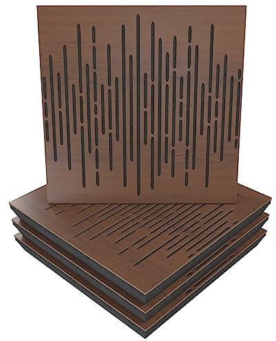 4er-Pack – Schallabsorptions-Diffusions-Akustikpaneel | 50x50x5cm | Absorption – Diffusion – Reflexion – Schalldämmung | Dekorative Akustiklösung | Farbe: [x4 WAVE | Nussbaum]