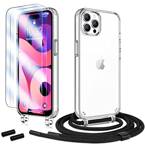 Anshow Handykette für iPhone 11 Pro Hülle mit Band + 1 Schutzfolie, Robust Necklace Extrem Stoßfest Handyhülle iPhone 11 Pro Case Transparent Schutzhülle zum Umhängeband Abnehmbar, Schwarz