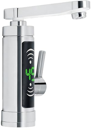 Chauffe-Eau Instantané Robinet Électrique 220 v Avec Chauffe-Eau Robinet Électrique En Acier Inoxydable Robinet Chauffant Instantanée Affichage De La Température LED Pour Salle De Bain (Argenté)