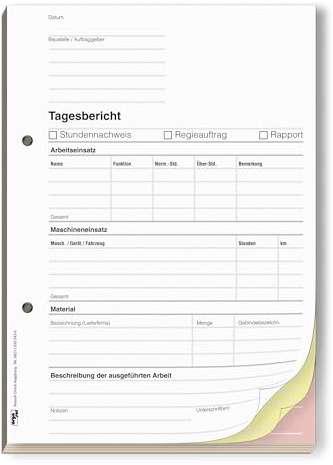 ORGASET Tagesberichte | DIN A5 | 3-fach selbstdurchschreibend | 3x50 Blatt Durchschreibeblock | weiß/gelb/rosa