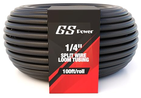 GS Power 1/4 Inch x 100ft Split Wire Loom Tubing, Split Cable Sleeve Cord Protector for Industrial Electrical Wires, Automotive Wire Cover Flexible, High Temperature Cable Conduit, Wrap