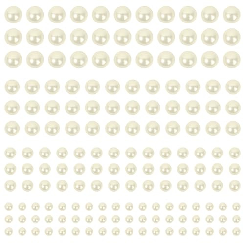 2000+pcs Self Adhesive Pearl Stickers for Hair, Face, Makeup, Eye, Nail, Crafts, 3mm, 4mm, 5mm, 6mm (Off-White)