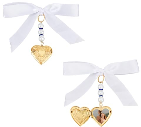 SUPERFINDINGS 2 Stück Hochzeitsstrauß Anhänger 85mm Goldener Blumenstrauß Foto Anhänger 304 Edelstahl Medaillon Fotorahmen Anhänger Mit Schleife Satinband Perlenperlen