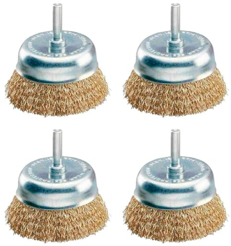 Tradineur - Pack de 4 cepillos de alambre para taladro, atornillador - Cepillo de acero para madera y metal - Eliminación de óxido, lijado y pulido - Ø 75 mm