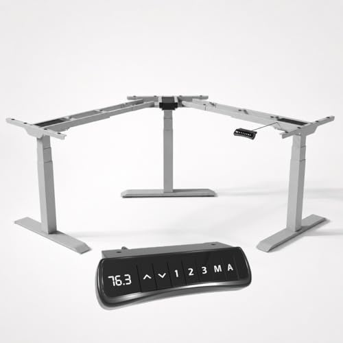 Office Jack® Eckschreibtisch Elektrisch Höhenverstellbar Gestell Memory-Funktion & Anti-Kollision L-Form (Grau, 1 x Verlängerungs-Set)