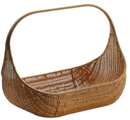 rockible Picknickkorb, gewebter Organizer-Korb, Handkorb aus Rattanimitat mit Griff für den Außenbereich, 37cmx22cmx29cm