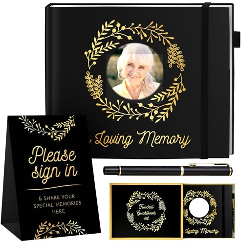 Elegant Black Funeral Guest Book, 10 x 8 Inches 120 Pages Guest Book for Funeral, 360 Entries Guest Book for Funeral and Memory, Memorial Service Guest Book with Pen and Sign, Memorial Guest Book