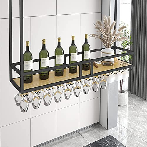 Generico Portabicchieri da Vino a soffitto - Portabottiglie da Vino sospeso, Portabicchieri da Vino Vintage con mensola da soffitto, Portabicchieri da Appendere in Legno massello, Portabott