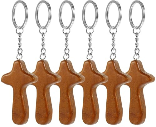 LIFKOME 6piezas Llaveros De Madera Forma De Cruz De Colgantes Decorativos Para Mochilas Amuleto De Oración Accesorios Para Claves Religiosos