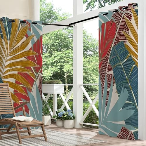 Outdoor Vorhang Wetterfest mit Ösen Blickdicht Outdoor Gardine Wasserdicht Sonnenschutz Sichtschutz Outdoorvorhänge für Balkon Terrasse Pavillon Garten 2 Stück, B 120 x H 213 cm, Braun