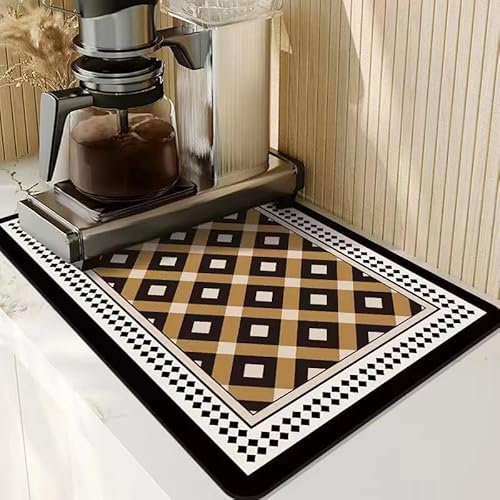 Gambo Abtropfmatte Braunes Karomuster Spülbeckenmatte Für Geschirr,Umweltfreundlich,Hitzebeständig,rutschfest,Wasserfiltermatte,Starke Wasseraufnahme,Leicht Zu Reinigen,40 X 60 cm