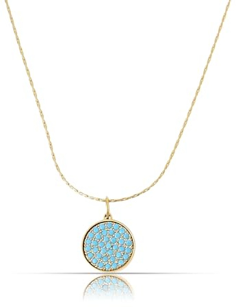 Made by Nami Edelstahl Halskette Damen Gold mit Anhänger aus Türkisen Steinen Wasserfester Schmuck 40 + 5 cm Länge Geschenk für Sie