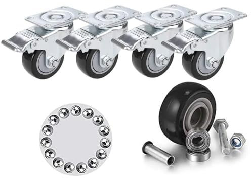 COOCHEER 75mm Lenkrollen mit Bremse, 4 Stück, Max. Belastung 400KG, Doppelverriegelung 360-Grad, PVC und Stahl, Schwarz, Bürostühle und Gartenmöbel