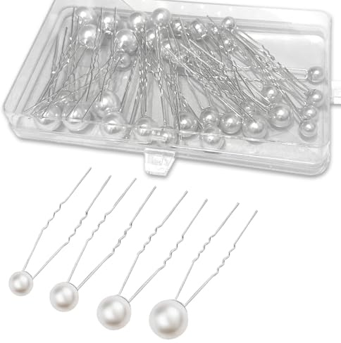 LHOEST 40PCS Pearl Hair Accessories Pins Silver for Girls Women, U-Shaped Bridal Hair Accessories for Wedding, 4 Sizes Pearls hair accessories for Women's Jewellery