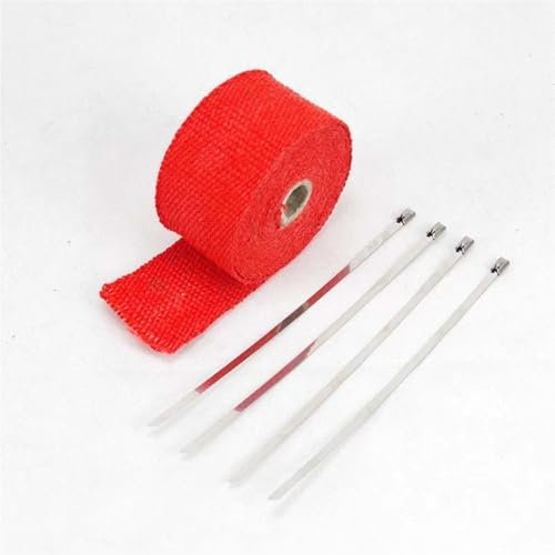 Enveloppe D'échappement 50mm*1.5mm*5M 5M Moto Auto Échappement Ruban Thermique En-Tête Enveloppement Thermique Collecteur Isolation Rouleau Résistant Avec 4 Attaches En Acier Inoxydable Echappement Ru
