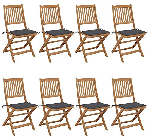 ShGaxin Klappbare Gartenstühle 8 STK. mit Kissen, Gartenmöbel, Balkonstühle, Essstühle, Balkonmöbel, Balkon Stuhl, Bistrostuhl, Hochlehner, Garten Stühle, Armlehnenstuhl, Massivholz Akazie