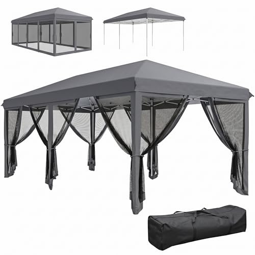 Outsunny Gazebo Pieghevole 6x3 Pop Up con 6 Zanzariere Rimovibili, Altezza Regolabile e Borsa da Trasporto, Gazebo da Esterno in Acciaio e Tessuto Oxford, per Giardino, Feste, Campeggio, Grigio