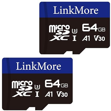 LinkMore Karte 64 GB (2 Stück) Micro SDXC XV13, A1, UHS-I, U3, V30, Klasse 10, inkl. SD-Adapter