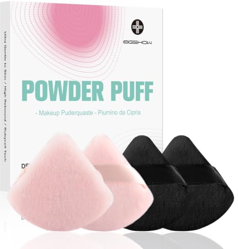EIGSHOW Triangle Makeup Powder Puff, Face Sponge, Soft Plush Powder Sponge, Suitable for Baking Powder Makeup or Blush, Black and Beige, Pack of 4 (M112)