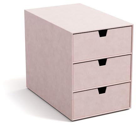 BIGSO INGRID Schubladenbox für Dokumente und Bürobedarf – Schreibtisch Organizer mit 3 Schubladen – Ablagesystem aus 100% recycelter Faserplatte und Papier in Leinenoptik – rosa