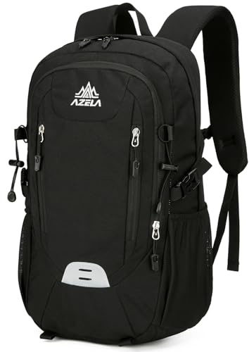 Outplea 20L Small Hiking Backpack for Men Women, Refelctive Outdoor Daypack with Chest Strap for Walking Climbing, Casual Daypack for Work School, Black