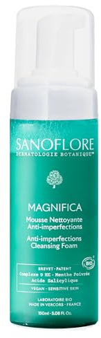 Sanoflore Magnifica Mousse Nettoyante Anti-Imperfections Bio – Visage – Peaux Mixtes à Grasses – Huiles Essentielles & Menthe Poivrée – Certifiée Bio – Vegan - 150 ml