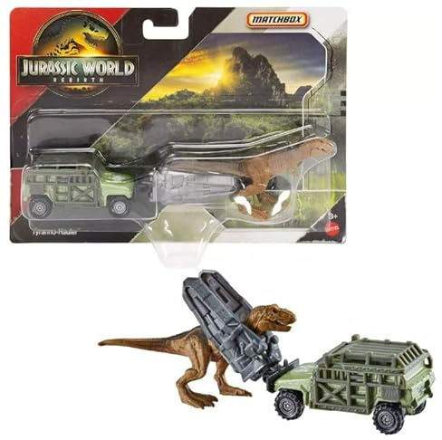 Hot Wheels Jurassic World Rebirth, Dinosaurier Sammelfahrzeug und Figur (Tyranno-Hauler Tyrannosaurus Rex)