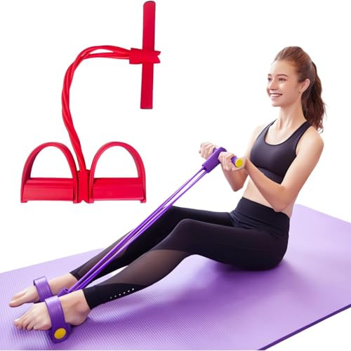 Bandas de resistencia para fitness, con pedal de 4 tubos, extractor de tobillo 2025, bandas elásticas para ejercicio con asas, bandas de entrenamiento para mujeres y hombres (rojo)