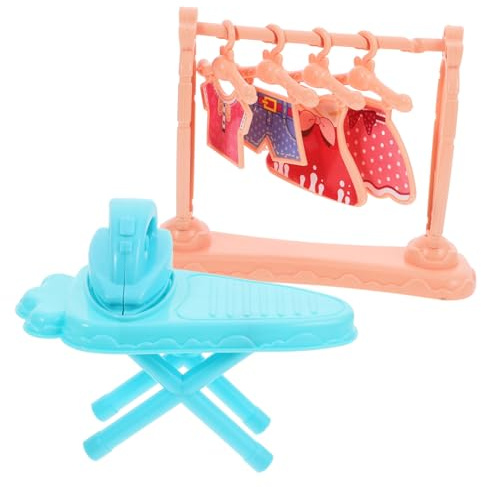 FRCOLOR Set Miniature Fer à Repasser et Table à Repasser pour Maison de Poupée Accessoires Décoratifs Élégants Rack à Vêtements Ornement Créatif pour Mobilier Miniature