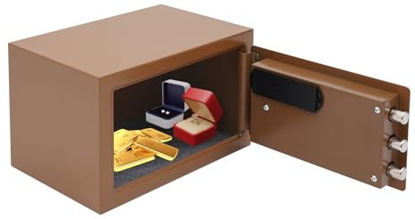 Mini Safe Tresor Klein, Tresor mit Schlüssel, Kinder mit Zahlenschloss,Elektronisch Wandtresor Haussafe mit SchlüSsel für Zuhause Ausweise Geld Wertsachen Bargeld (Kaffee)