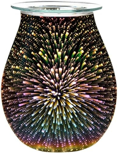 JF HOME BLISS Electric Wax Melt Burner with 3D Fireworks Design – Glass Wax Warmer, Oil Burner, Aroma Lamp & Candle Warmer, Adjustable Light & Heat, LED Night Lamp for Essential Oils and Wax Tarts