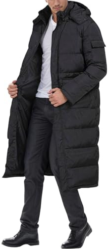 Genérico Abrigo Acolchado Extra Largo para Hombres Chaqueta de Protección contra el Viento Chaqueta de Plumas Desmontable con Capucha para Hombres Impermeable Ligera y Cálida
