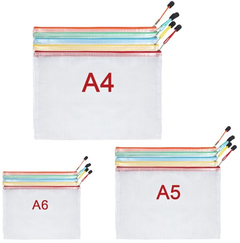 Dreamil 15 Stück A4+A5+A6 Dokumententasche,Wasserdichte Reißverschlusstasche Mesh Plastic Zip Bag,Wasserdichte Document Case für Datei Prüfungspapier Quittungen Kosmetika (5 Farben)