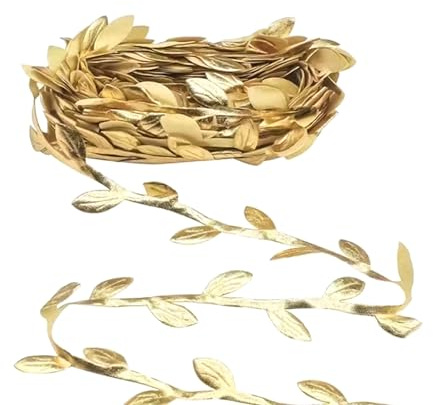 Vyqrx 10 Meter Gold Geschenk Band - goldene blätter Girlande für Hochzeit Party Dekoration & Luftschlangen Gold, Adventskranz Deko Gold mit Blatt Goldene Hochzeit Deko