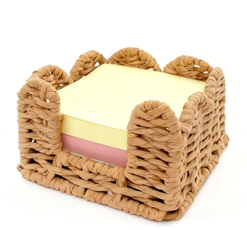 Sticky Note Holder, 3 x 3 Inch Paper Rope Woven Sticky Note Dispenser, Post It Note Dispenser for Office Desk Accessories, Memo Pad Holder Dispenser Organizer for School Office Desk Supplies