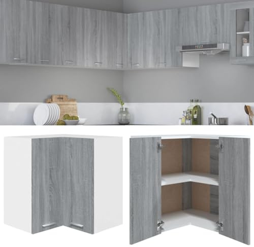 Frdhee Vorratsschrank Küchen Eckschrank,Eck-Hängeschrank Grau 57x57x60 cm Holzwerkstoff,Haushaltsschrank für Küche,Wohnzimmer,Flur und Esszimmer