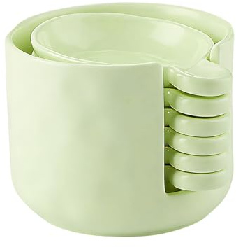 LUPATDY 6er Set Keramik Dipschalen, Porzellan Dipschale mit Griff und Aufbewahrungsbox, Rund Klein Dip Schalen für Sushi, Saucen, Öl und Soja Sauce, Snackschale, Grün (9 cm)