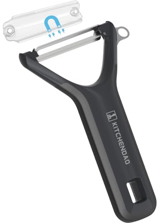 KITCHENDAO Swivel Vegetable Peeler for Kitchen - Japanese Stainless Steel Sharp Dual Durable Blade-Magnetic Blade Cover-Built-in Potato Eye Remover, Ergonomic Soft-Touch Handle-Dishwasher Safe
