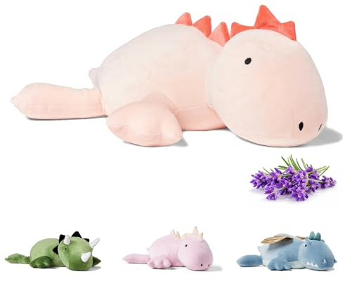 KOWSi® Microwavable Heating Pad Pink Stegosaurus Plush - 1.4 Lb Weighted Stuffed Animal Toy with Tourmaline Beads & Lavender - 16 Squished Long Dinosaur Pillow - Lumbar Back Cushion Lasting Warmth