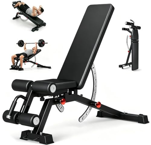 FAMPLY Hantelbank Verstellbar, mit 800 kg Kapazität | Schrägbank & Flachbank(mit Lendenpolster) für Heim-Fitness, Multifunktionale Trainingsbank für Ganzkörper