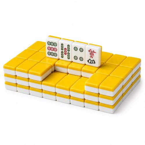 Hiseng Mini Mahjong Set Kein Koffer, Tragbares Chinesisches Mahjong Spiel mit 144 Steinen für Reise & Spieleabend, Leichtes Kompaktes Tischspiel (Gelb)