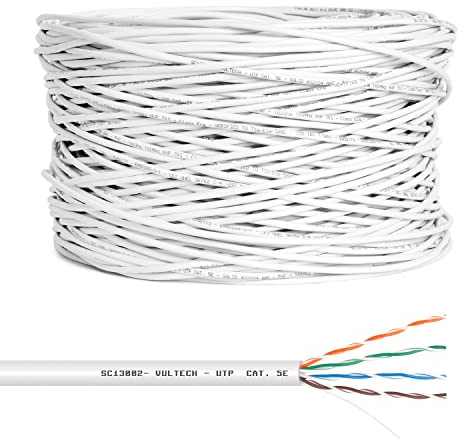 VulTech SC13002-305 Bobina Matassa Lan Categoria 5e UTP 305 Metri 24AWG Ethernet cavo rete impianti alta velocità 1Gbps 305m Cat5e, 100 Ohm, 100Mhz, 10/100/1000 Mbps