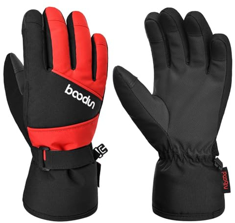 TRIWONDER Winter Cold Weather Ski Gloves for Kids Boys Girls Children Snow Sports Warm Gloves (Black&Red, L/XL (9-12 Years Old))