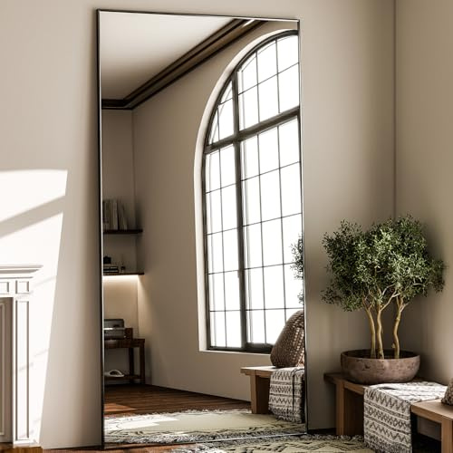 GLSLAND 71x31 Full Length Mirror Extra Large Hanging or Leaning Rectangle Mirror Aluminum Alloy Thin Frame Bedroom Floor Dressing,Black